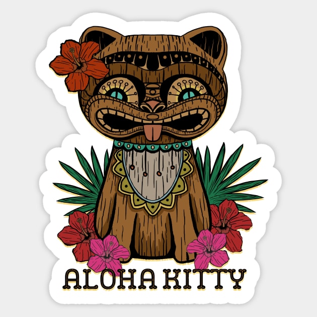 Aloha Kitty Tiki Totem Sticker by LittleBunnySunshine